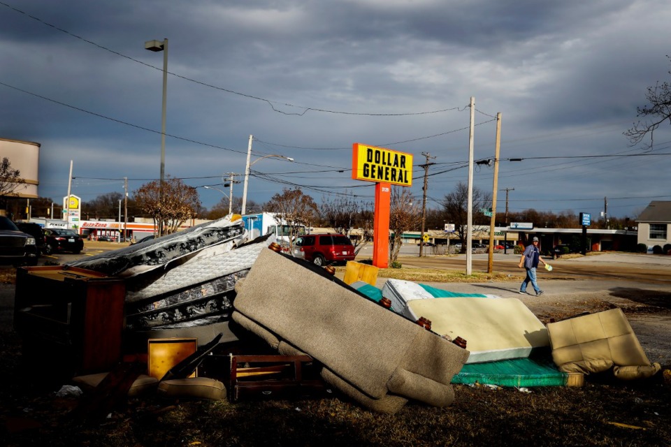 <strong>Trash litters a vacant lot at the corner of Thomas Street and Gilliand Avenue on Dec. 5, 2019. A remediation plan, which may be considered by city government in January, would address blight in an area near Northgate Shopping Center.&nbsp;</strong>(Mark Weber/Daily Memphian)