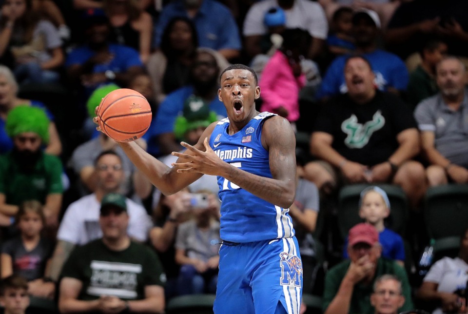 <strong>University of Memphis forward Lance Thomas reacts to a foul call against him during the Tigers' game on Jan. 12, 2020, against USF at the Yuengling Center.</strong> (Jim Weber/Daily Memphian)