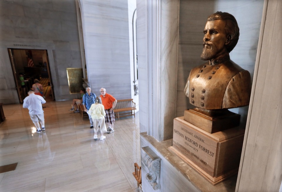 <p class="p1"><strong>A bust of Nathan Bedford Forrest<span class="Apple-converted-space">&nbsp; </span>on display in the Tennessee State Capitol in Nashville is pictured on Aug. 17, 2017.&nbsp;The State Capitol Commission will debate the bust&rsquo;s removal Feb. 20.&nbsp;</strong>(Mark Humphrey/AP File)
