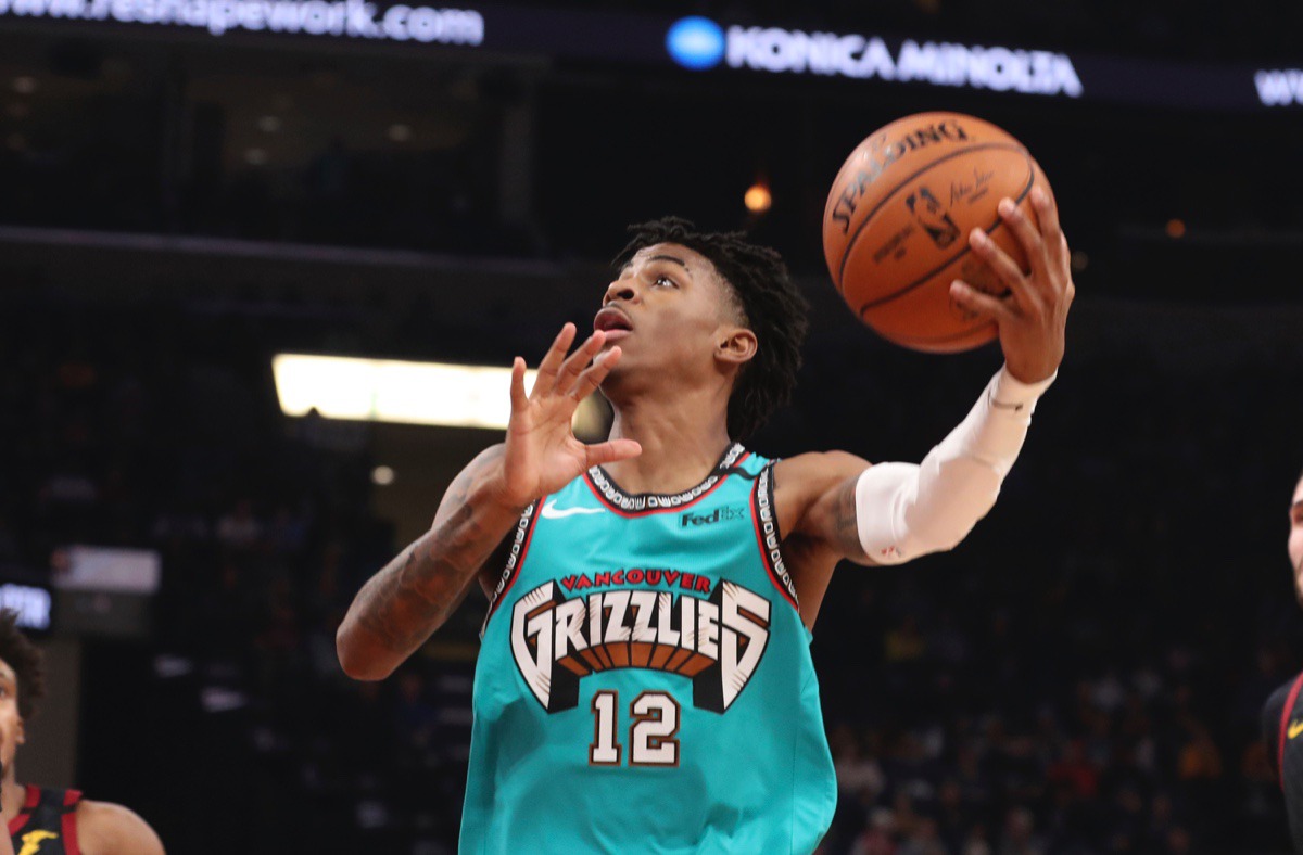 <strong>Memphis Grizzlies guard Ja Morant (12) goes up for a basket against the Cleveland Cavaliers on Friday, Jan. 17, 2020, at FedExForum.</strong> (Karen Pulfer Focht/AP)