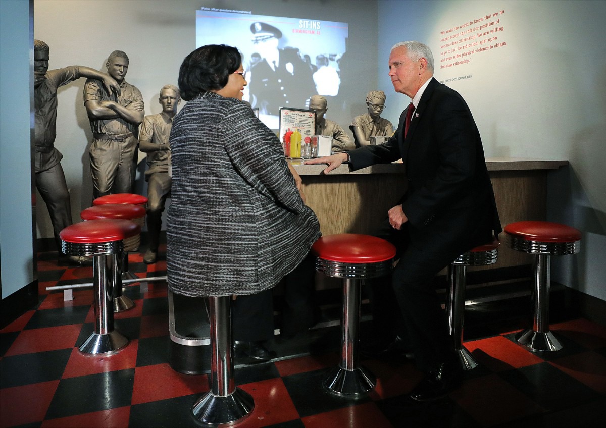 <strong>Vice President Mike Pence sits down with Noelle Trent during a trip to the National Civil Rights Museum in Memphis Jan. 19, 2020 to honor Dr. Martin Luther King Jr. </strong>(Patrick Lantrip/Daily Memphian)