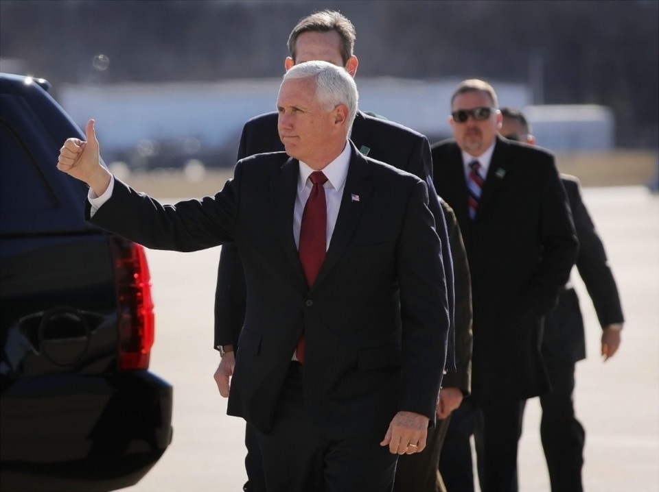 <strong>Vice President Mike Pence waves to the crowd during his trip to Memphis on Jan. 19, 2020. He visited the National Civil Rights Museum and the Holy City Church of God In Christ to honor Dr. Martin Luther King Jr.</strong> (Patrick Lantrip/Daily Memphian)
