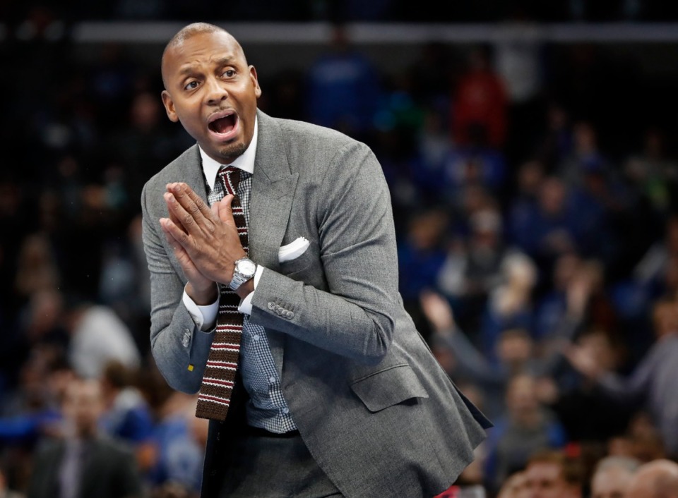 <strong>Penny Hardaway (reacting during action against Cincinnati Thursday, Jan. 16, 2020 at the FedExForum) has led his team through a "Camp Hardaway" training period during their recent time off from play.</strong> (Mark Weber/Daily Memphian)
