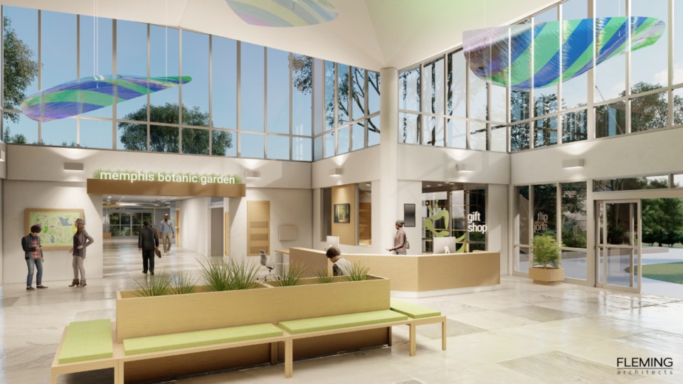 <strong>Rendering of the modernized lobby at Memphis Botanic Garden.</strong> (Credit:&nbsp; Fleming Architects)