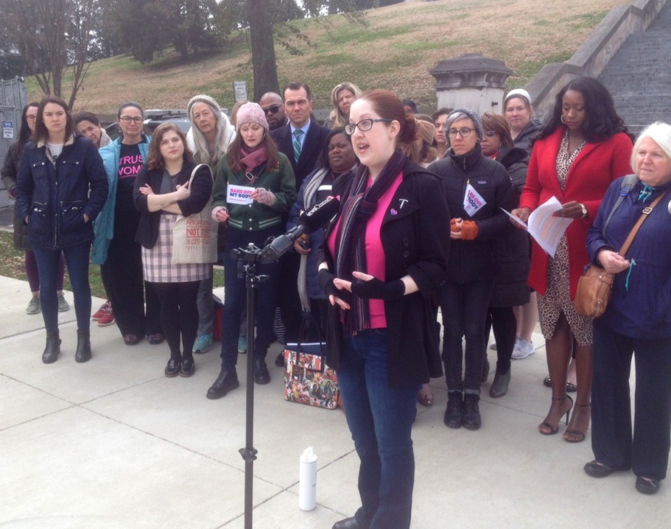 <strong>Kimberly Bradshaw of Memphis speaks Tuesday during a Nashville rally against Gov. Bill Lee's proposed anti-abortion legislative package.</strong> (Sam Stockard/Daily Memphian)
