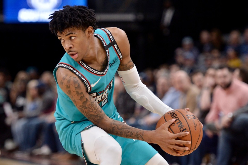 <strong>Memphis Grizzlies guard Ja Morant plays in the second half of an NBA basketball game against the Detroit Pistons Monday, Feb. 3, 2020.</strong> (AP Photo/Brandon Dill)