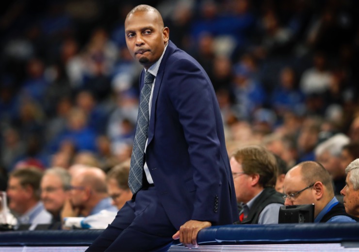 <strong>Memphis head coach Penny Hardaway reacts on the sideline after a Temple steal Feb. 5, 2020, at FedExForum.</strong> (Mark Weber/Daily Memphian)