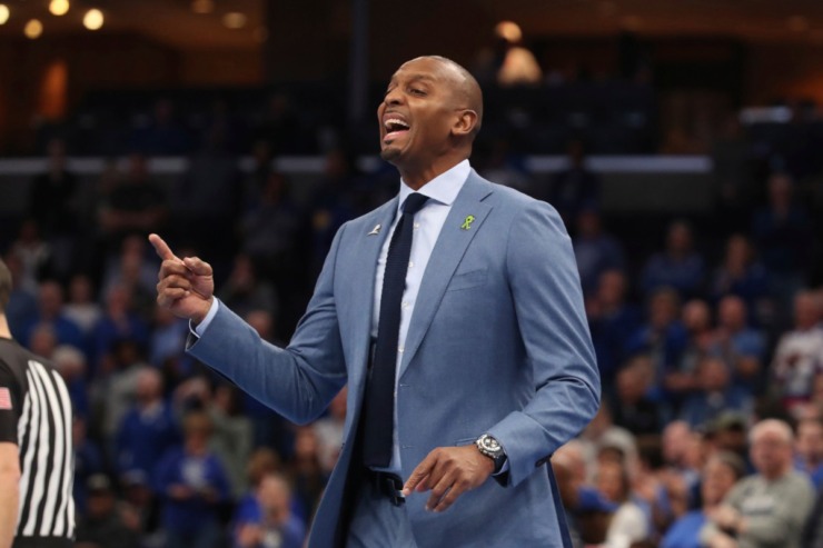 <strong>University of Memphis head coach Penny Hardaway calls to his team in the first half of the Tigers game against Houston on Feb. 22, 2020, in Memphis.</strong> (AP Photo/Karen Pulfer Focht)