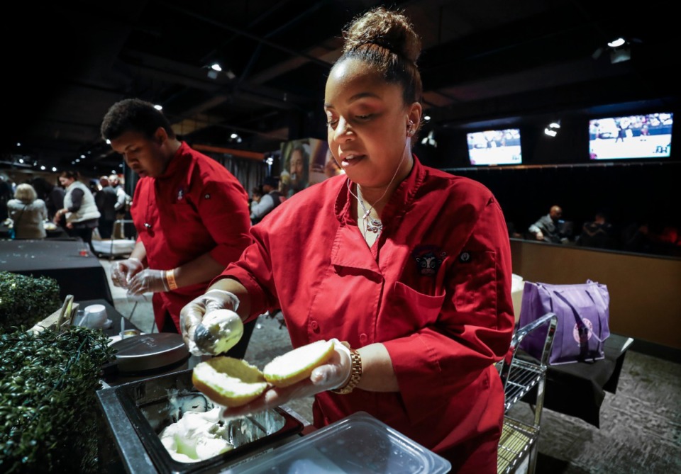 <strong>Desserts are also a hit at Soup Sunday, including Margie's 901 ice cream sandwiches prepared by Jessica Bobo Feb. 23, 2020 at the FedExForum.</strong> (Mark Weber/Daily Memphian)