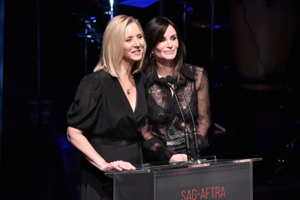 <strong>Lisa Kudrow, left, and Courteney Cox onstage at SAG-AFTRA Foundation's 2019 Patron of the Artists Awards at the Wallis Annenberg Center for the Performing Arts on Thursday, Nov. 7, 2019, in Beverly Hills, Calif.</strong> (Photo by Richard Shotwell/Invision/AP)