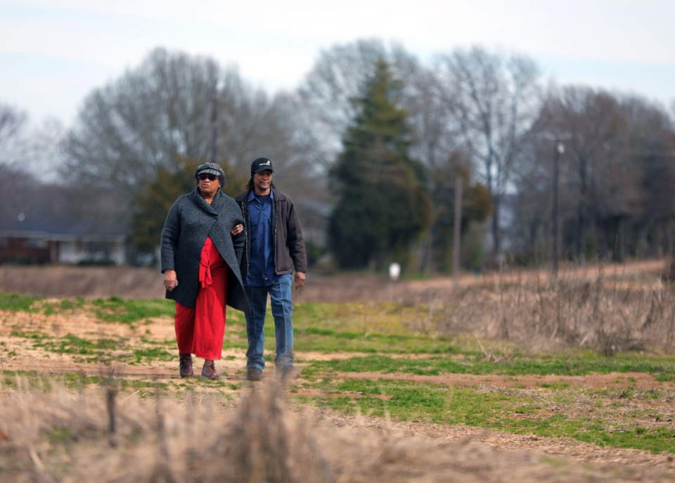 <strong>Ethel White Hayes and her son Deron survey the land in Mason, Tenn., that's been in their family for more than 140 years.</strong> (Patrick Lantrip/Daily Memphian)