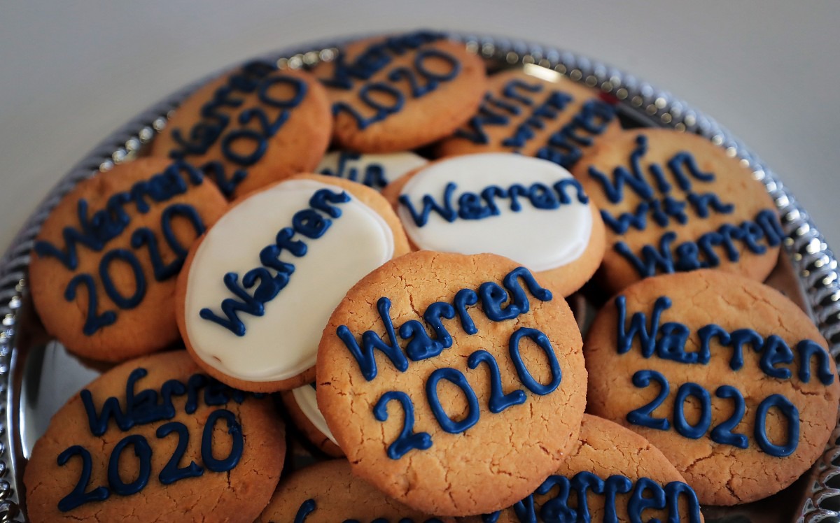 <strong>Makeda's Cookies provided special treats for the crowd of Elizabeth Warren supporters during a campaign rally at the Downtown Memphis bakery on Feb. 26, 2020.</strong> (Jim Weber/Daily Memphian)