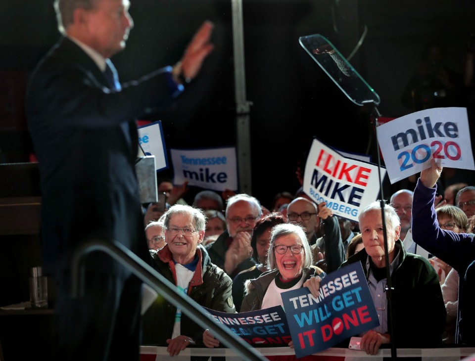 <strong>Bloomberg fans gather at Minglewood Hall as Democratic presidential contender Michael Bloomberg delivers his stump speech during a campaign stop in Memphis on Feb. 28, 2020.</strong> (Jim Weber/Daily Memphian)