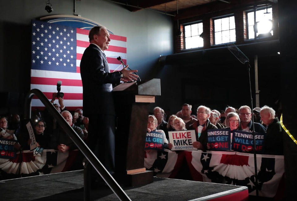 <strong>Bloomberg fans gather at Minglewood Hall as Democratic presidential contender Michael Bloomberg delivers his stump speech during a campaign stop in Memphis on Feb. 28, 2020.&nbsp;</strong>(Jim Weber/Daily Memphian)