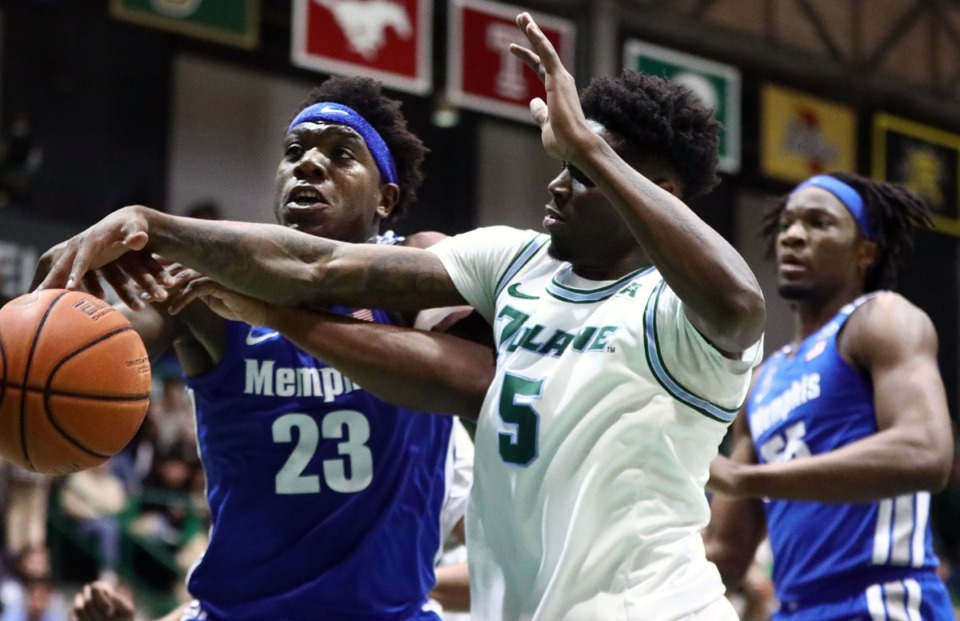 <strong>University of Memphis center Malcolm Dandridge (23) fights for a rebound during a road game against the Tulane University Green Wave in New Orleans on Feb. 29, 2020.</strong> (Patrick Lantrip/Daily Memphian)