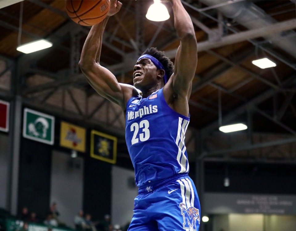 <strong>University of Memphis center Malcolm Dandridge (23) slams the ball home during a road game against the Tulane University Green Wave in New Orleans Feb. 29, 2020.</strong> (Patrick Lantrip/Daily Memphian)