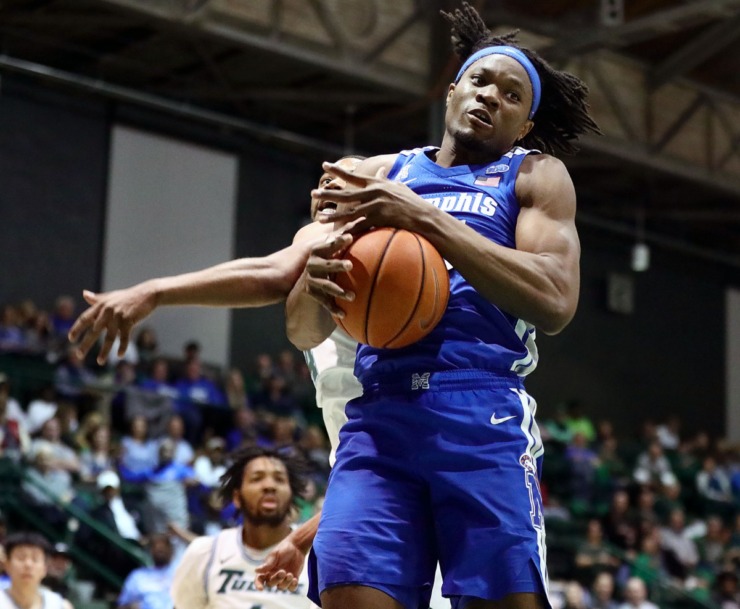 <strong>University of Memphis forward Precious Achiuwa (55) grabs a rebound during a road game against the Tulane University Green Wave in New Orleans Feb. 29, 2020.</strong> (Patrick Lantrip/Daily Memphian)