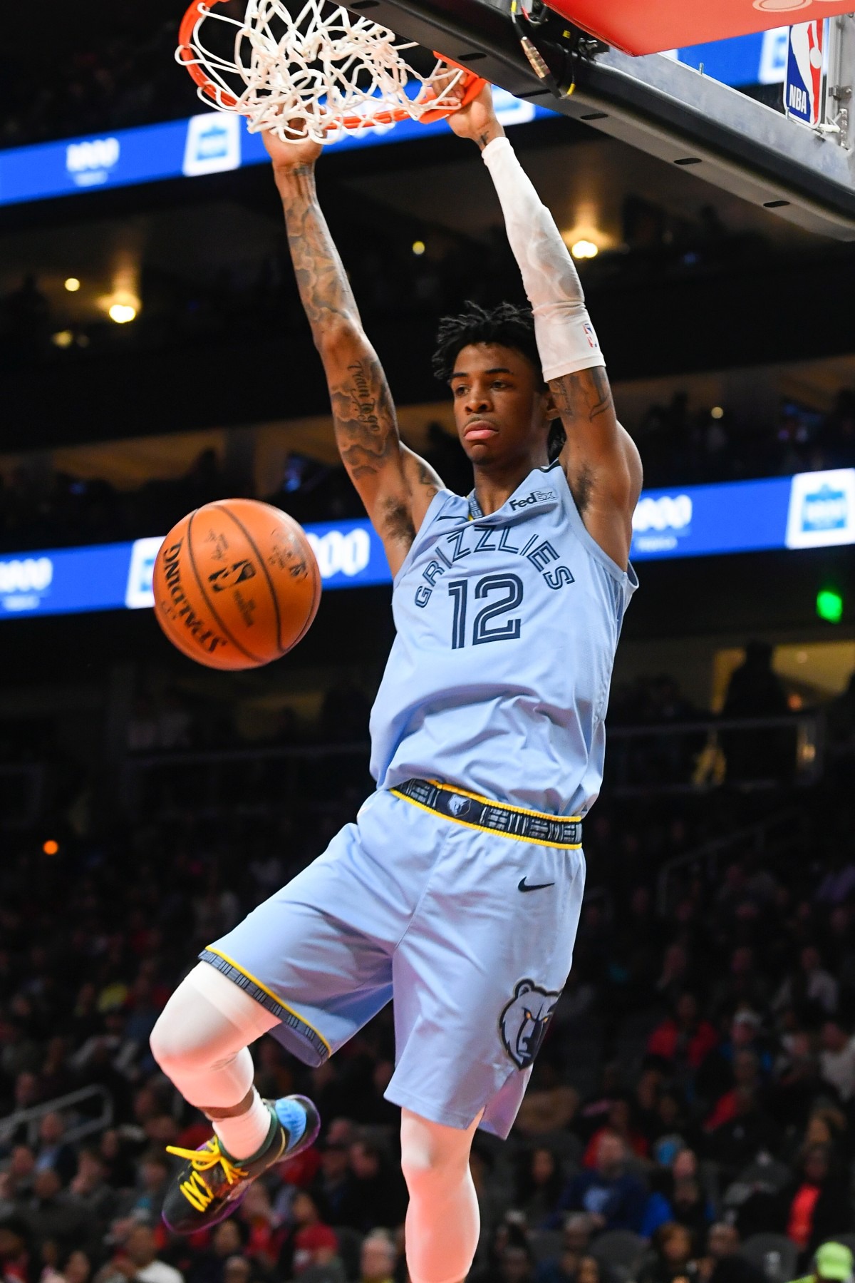 <strong>Memphis Grizzlies guard Ja Morant (12) dunks in the game against the Atlanta Hawks March 2, 2020, in Atlanta.</strong>&nbsp;(John Amis/AP)