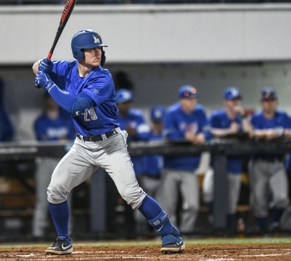 <strong>Memphis&rsquo; Alec Trela bats against Ole Miss at Oxford-University Stadium in Oxford, Miss., on Tuesday, March 3, 2020.</strong> (Bruce Newman/Special to The Daily Memphian)