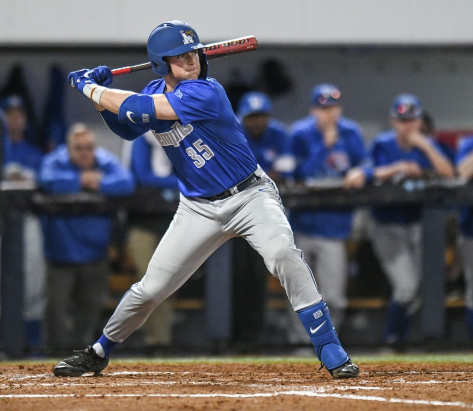<strong>Memphis&rsquo; Hunter Goodman bats against Ole Miss at Oxford-University Stadium in Oxford, Miss., on Tuesday, March 3, 2020.</strong> (Bruce Newman/Special to The Daily Memphian)