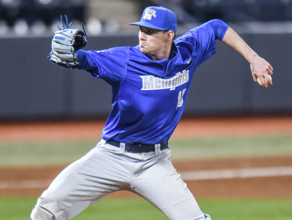 <strong>Memphis&rsquo; Daniel Castro pitches against Ole Miss at Oxford-University Stadium in Oxford, Miss. ,,on Tuesday, March 3, 2020.</strong> (Bruce Newman/Special to The Daily Memphian)