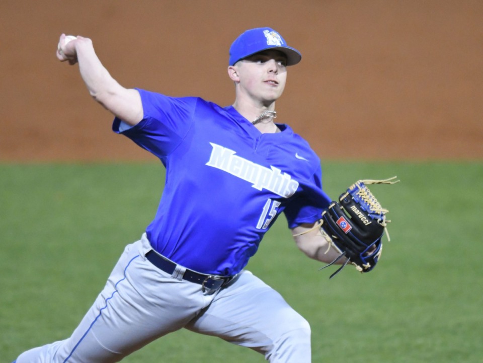<strong>Memphis&rsquo; James Muse pitches against Ole Miss at Oxford-University Stadium in Oxford, Miss., on Tuesday, March 3, 2020.</strong> (Bruce Newman/Special to The Daily Memphian)