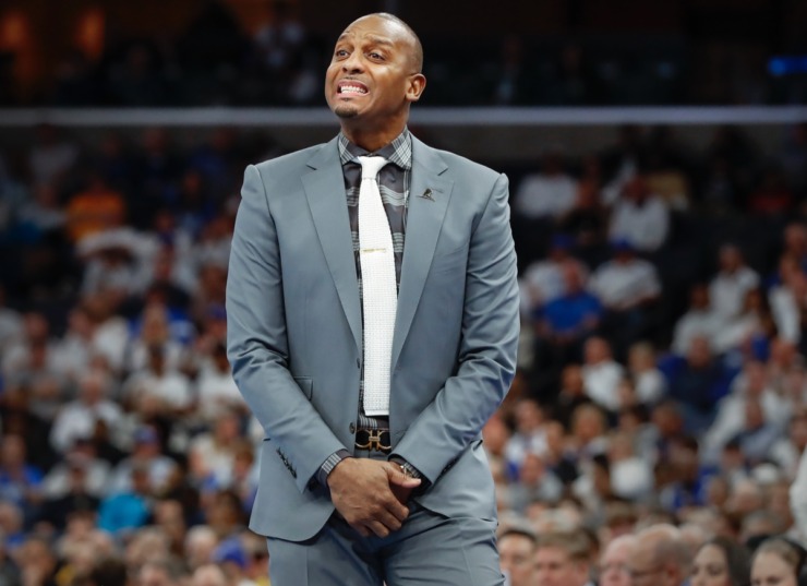 <strong>Memphis head coach Penny Hardaway reacts to the Tigers' play against Wichita State March 5, 2020, at FedExForum.</strong> (Mark Weber/Daily Memphian)