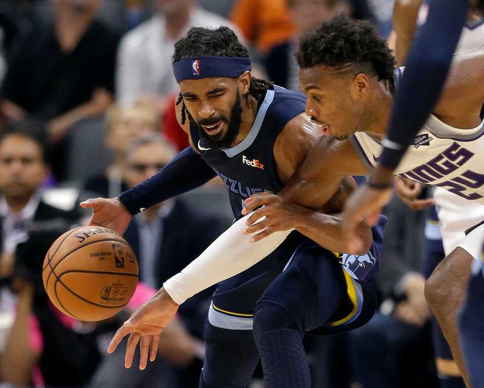 <span><strong>Grizzlies guard Mike Conley drives against Buddy Hield of Sacramento in the Kings 97-92 win over Memphis on Oct. 24, 2018.</strong>&nbsp;(AP Photo/Rich Pedroncelli)</span>
