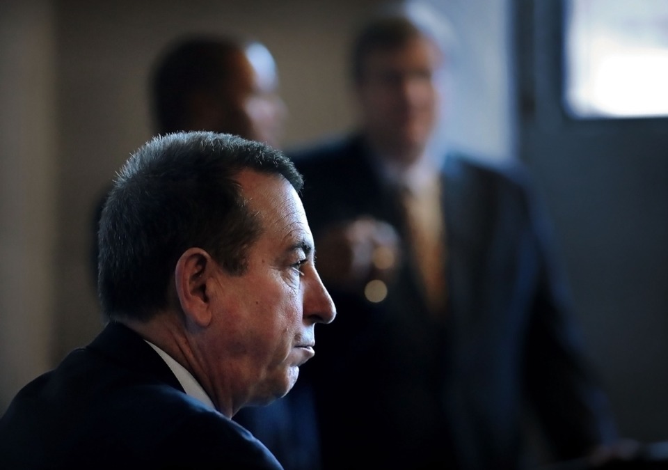 <strong>Joseph Otting, U.S. Comptroller of the Currency, talks to a group of bankers and local business owners at the Withers Gallery on March 6, 2020, after a tour of Memphis sites with John Hope Bryant of Operation HOPE. Otting is proposing a controversial rewrite of the Community Reinvestment Act that redlines regulations and allows banks more latitude.</strong> (Jim Weber/Daily Memphian)