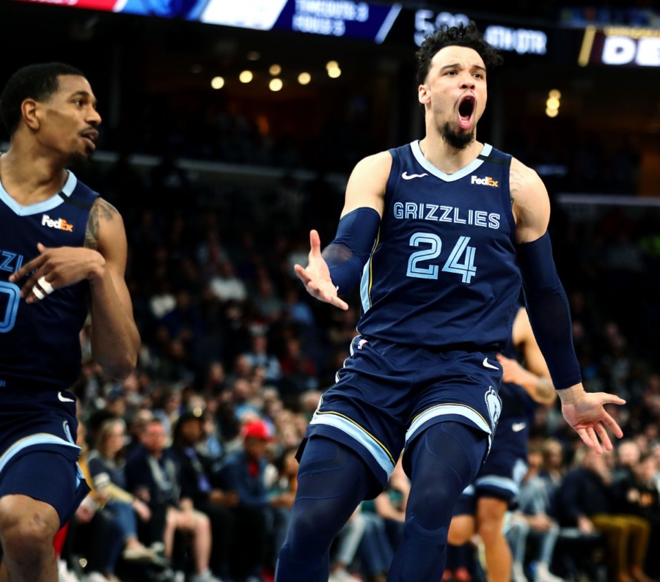 <strong>Memphis Grizzlies forward Dillion Brooks (24) reacts to a call during a March 7, 2020, game at FedExForum against the Atlanta Hawks.</strong> (Patrick Lantrip/Daily Memphian)