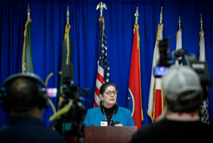 <strong>Shelby County Health Department Director Alisa Haushalter gives an update about the coronavirus on March 11, 2020, at the Shelby County Emergency Management and Homeland Security office.</strong> (Mark Weber/Daily Memphian)