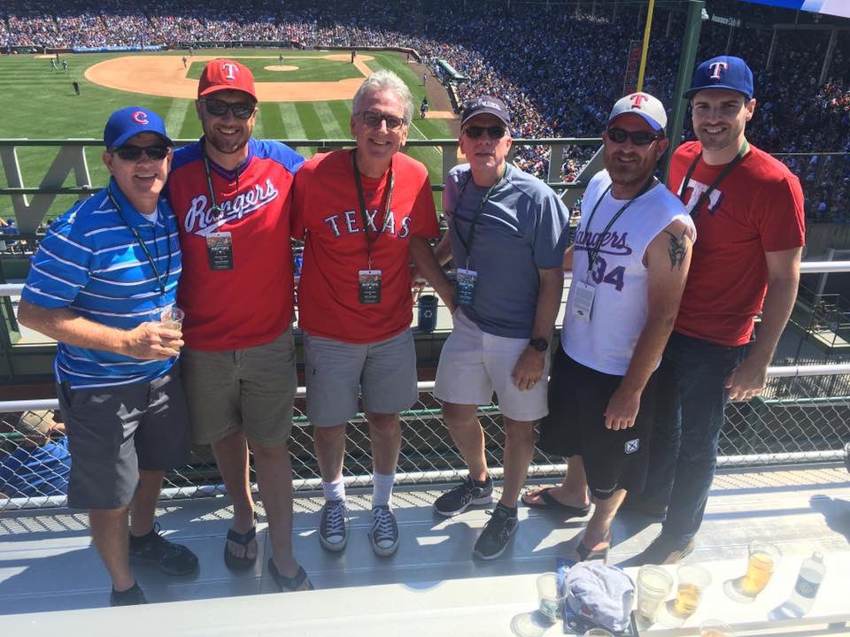 <strong>In the family photo from Wrigley Field, David Driscoll is second from left (next to the guy in the Cubs hat) and Stephen Driscoll is on the far right. </strong>(Submitted)