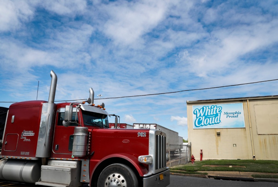 <strong>A truck drives by the Kruger Inc. plant on Tuesday, March 31, 2020. Kruger makes 1 million rolls of toilet paper a day in North Memphis.</strong> (Mark Weber/ The Daily Memphian)