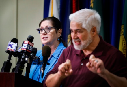 <strong>Shelby County Health Department Director Alisa Haushalter (left) provides updates on the coronavirus outbreak on Monday, March 30.</strong> (Mark Weber/Daily Memphian)