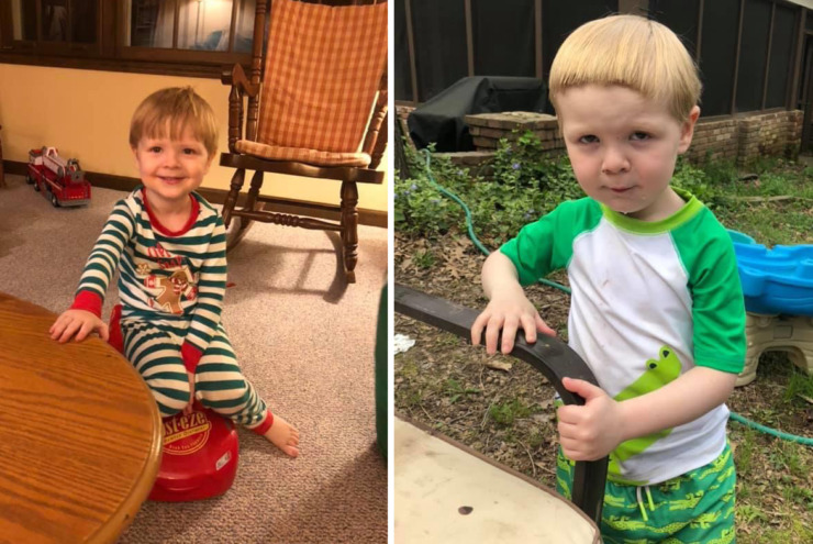 <strong>Brantley Geissler before (left) and after (right) a haircut. </strong>(Submitted)