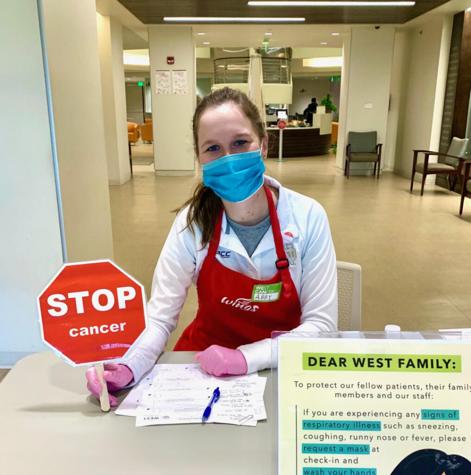 <strong>Abby Heck helps to screen all visitors to the West Cancer Center, patients, visitors and&nbsp;&ldquo;even the mailman,&rdquo; she says.</strong> (Courtesy West Cancer Center)