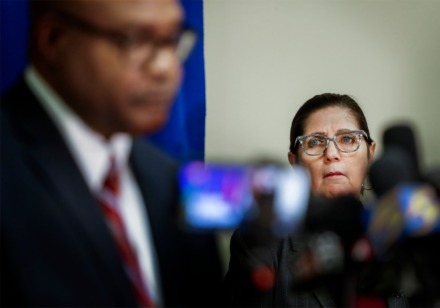 <strong>Shelby County Health Department Director Alisa Haushalter (right) attends a press conference on the coronavirus outbreak on April 1, 2020.</strong> (Mark Weber/Daily Memphian)&nbsp;