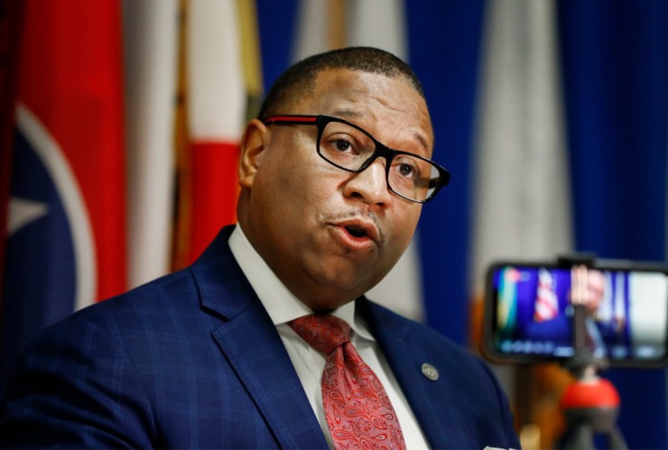 <strong>Shelby County Schools superintendent Dr. Joris M. Ray (at a press conference March 20, 2020)&nbsp;</strong> (Mark Weber/Daily Memphian file)