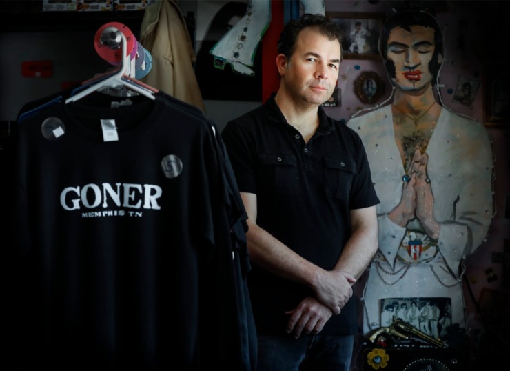 <strong>Goner Records co-owner Zac Ives in the record store on Thursday, April 16, 2020 in Cooper-Young. Goner&rsquo;s owners and three employees are staying busy filling online orders and delivering the occasional record through the door to a customer.</strong> (Mark Weber/Daily Memphian)