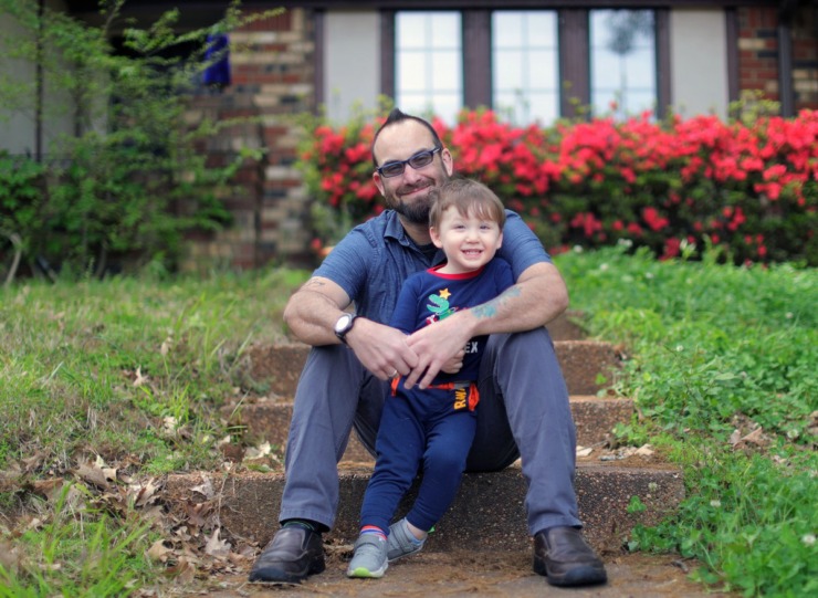 <strong>Claudio Donndelinger and his son Korben sit in front of their home, where Donnedelinger has been working during the COVID-19 pandemic. Donndelinger, an expert in emerging technology at the FedEx Institute, will be assisting with <span>Fighting It Together, a five-day virtual hackathon that starts&nbsp; Monday</span>.</strong> (Patrick Lantrip/Daily Memphian)