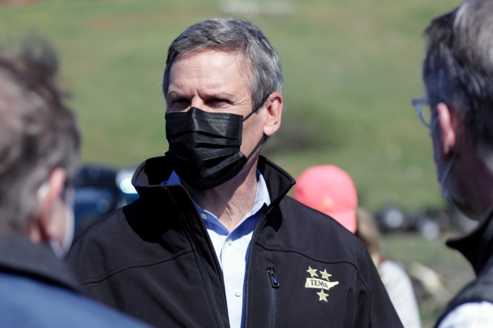 <strong>Tennessee Gov. Bill Lee, seen here in a mask April 14, 2020, in Chattanooga,&nbsp;&nbsp;said his &ldquo;safer at home&rdquo; order will end April 30 and most businesses in 89 counties will be able to resume operations.</strong> (Mark Humphrey/AP)