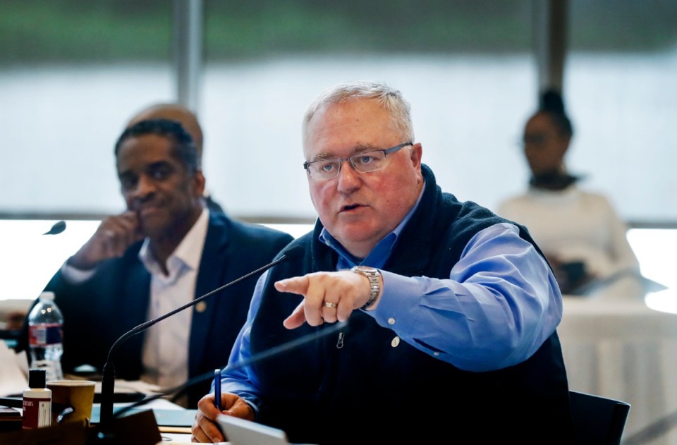 <strong>Shelby County Commission Chairman Mark Billingsley (right) attends a Budget Reset Retreat on Friday, May 8, 2020, at Shelby Farms.</strong> (Mark Weber/Daily Memphian)