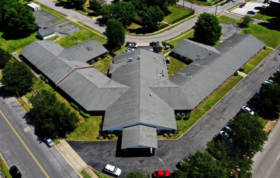 <strong>An aerial shot of Parkway Health and Rehabilitation Center May 1, 2020.</strong> (Patrick Lantrip/Daily Memphian)