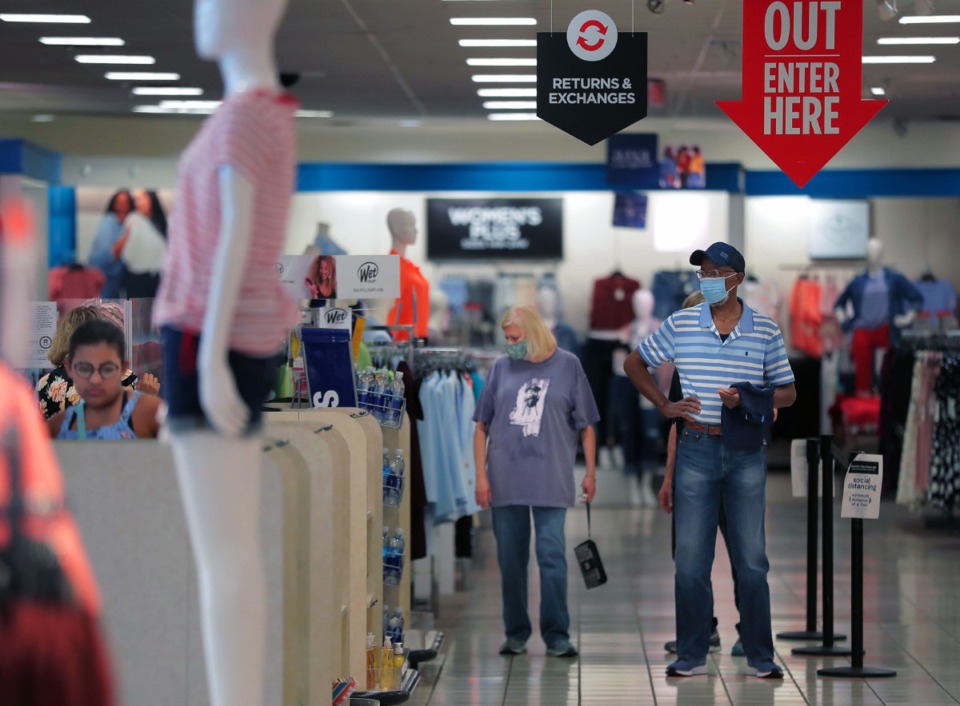 <strong>Wearing masks (like shoppers at the Southaven J.C. Penney May 14, 2020) is one of the recommendations to move toward the next step in reopening.</strong> (Patrick Lantrip/Daily Memphian)
