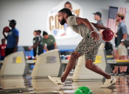 <strong>Former Grizzlies point guard Mike Conley bowls few frames during his annual Bowl-n-Bash charity event at Billy Hardwick All-Star Lanes on September 14, 2019. Conley donated $200,000 among five nonprofits accross the nation including CodeCrew in Memphis</strong>. (<em>Jim Weber/Daily Memphian</em>)