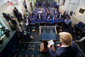 <strong>President Donald Trump arrives to speak with reporters about the coronavirus in the James Brady Press Briefing Room of the White House, Friday, May 22, 2020, in Washington.</strong> (Alex Brandon/AP)