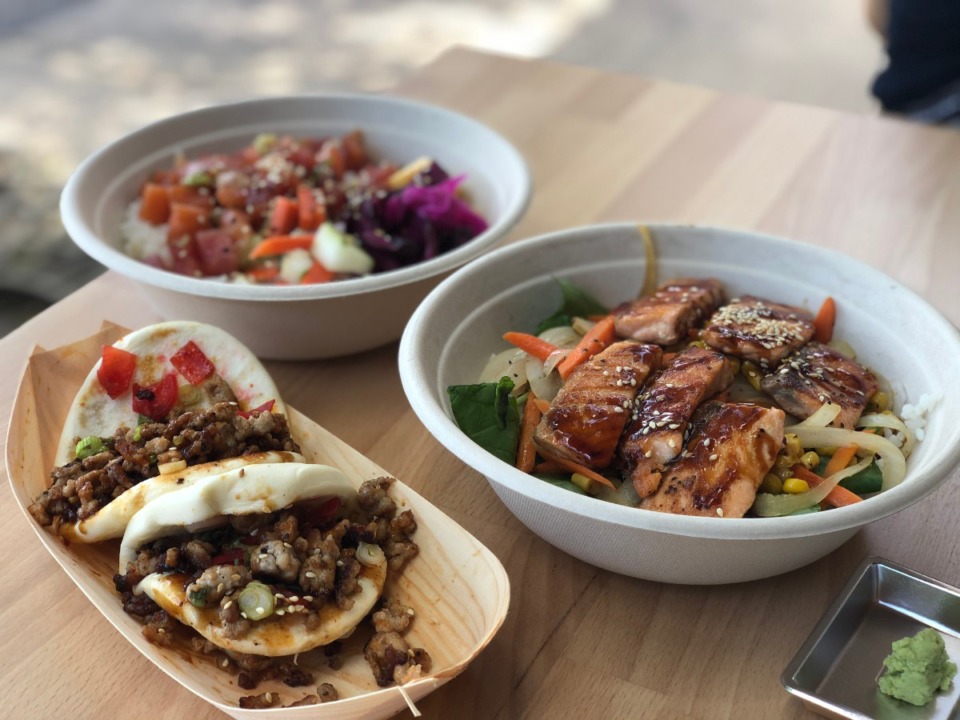 <strong>Pork bao, a sushi bowl and salmon teriyaki bowl are some standouts on the menu at Fam on Highland.</strong> (Jennifer Biggs/Daily Memphian)