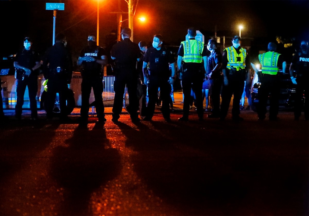 <strong>Memphis Police closed down a portion of Union Avenue on Wednesday, May 27, 2020 as demonstrators rallied in honor of George Floyd, who died at the hands of Minneapolis police.</strong> (Mark Weber/Daily Memphian)