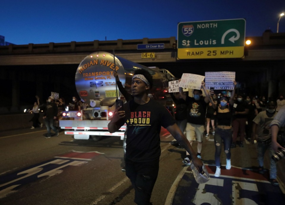 <strong>Protesters blocked traffic on Inrterstate 55 in Memphis on Sunday, May 31, during a protest over the Minneapolis killing of George Floyd</strong>. (Patrick Lantrip/Daily Memphian)