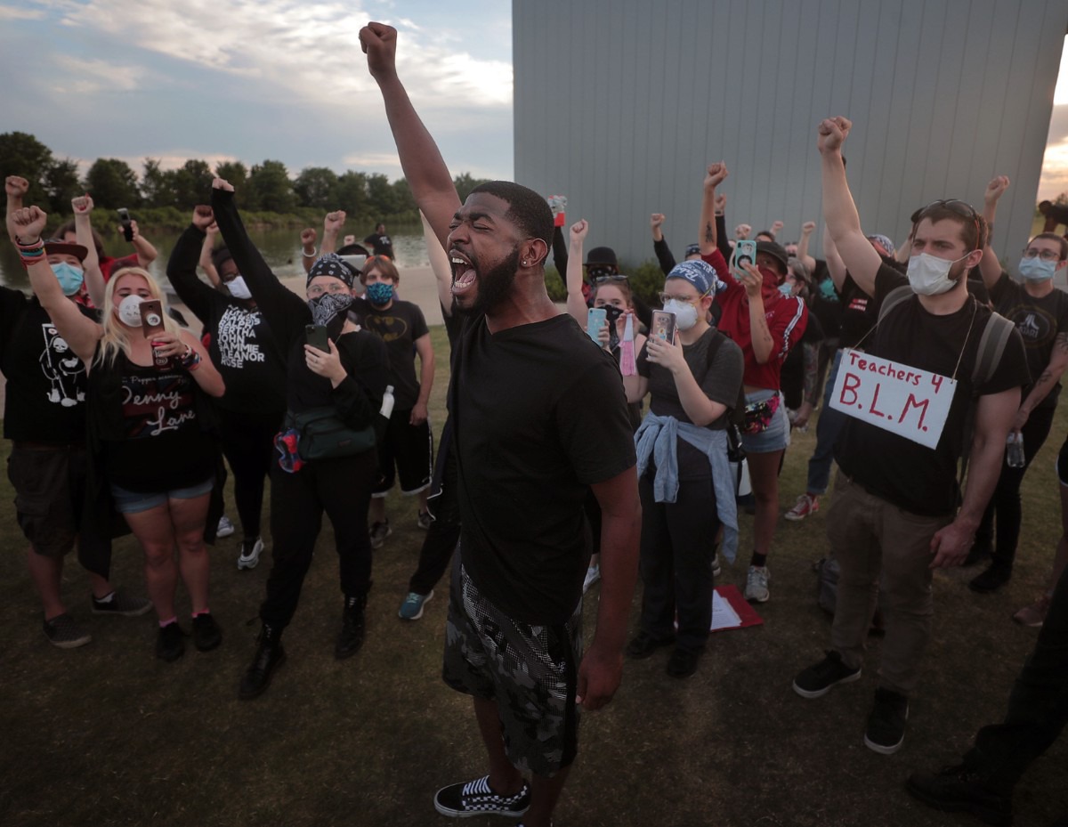 <strong>Darin Abston leads a group of protesters during a rally at Shelby Farms June 2, 2020.</strong> (Patrick Lantrip/Daily Memphian)